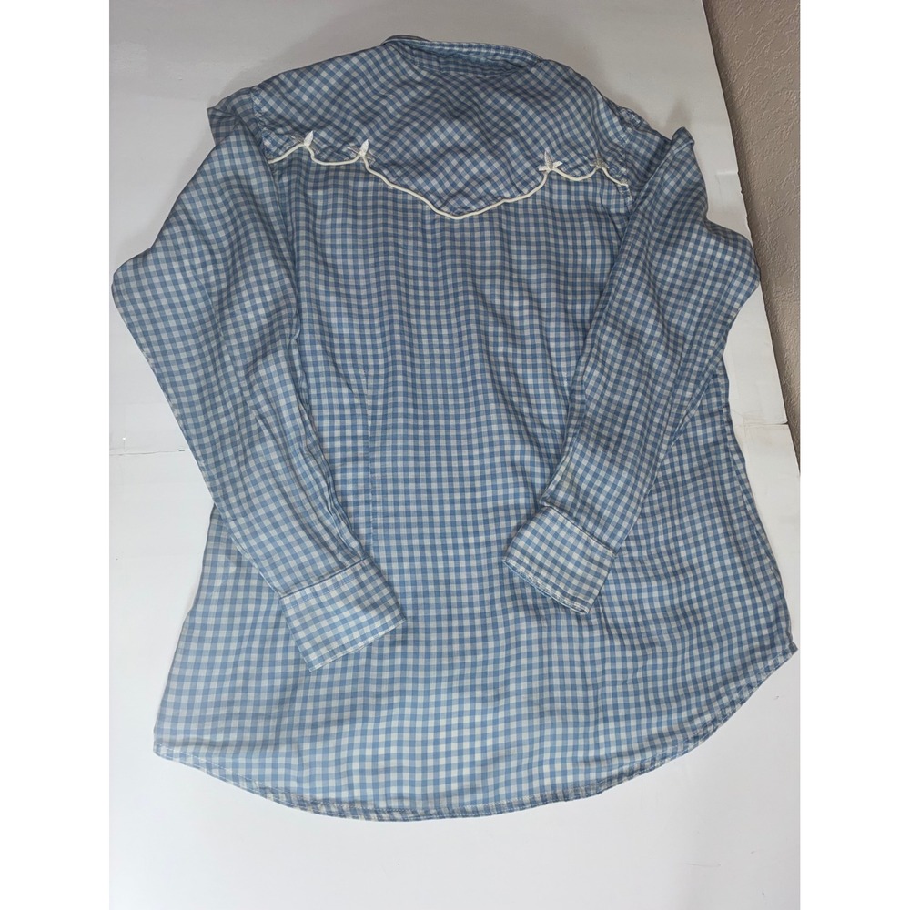Wrangler Mens L Western Pearl Snap Shirt Blue Gingham Embroidered Cowboy READ - Picture 2 of 10
